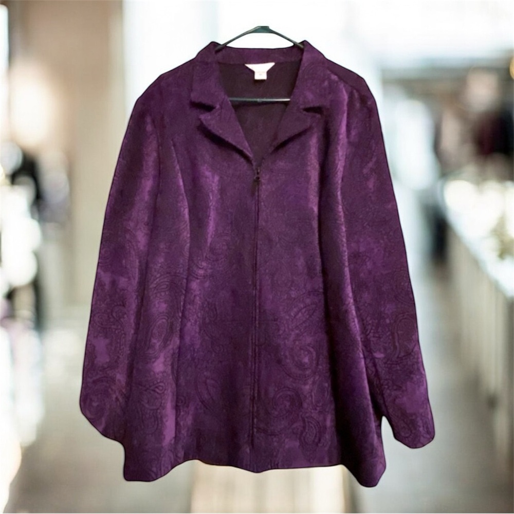 CJ Banks Purple Paisley Zip-Up Blazer Jacket Plus Size 3X